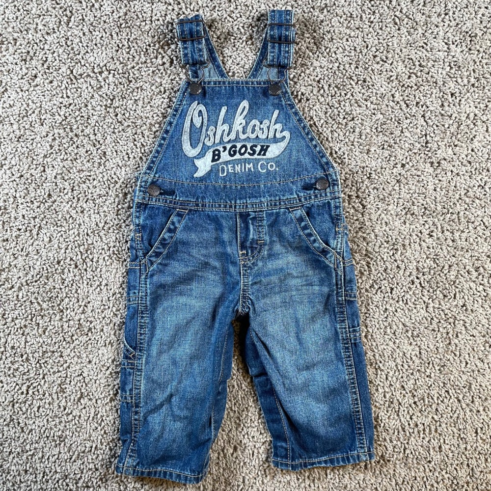 OshKosh B'gosh‎ Denim Dungarees Overalls Kids Size 9M Blue Jeans Baby Toddler